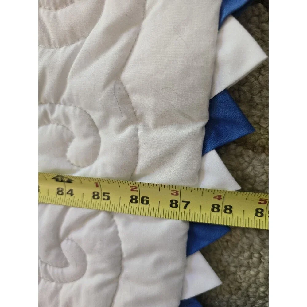Vintage Handmade Quilt 88x103 Blue & White Cross Stitch Prairie Point Edge Queen